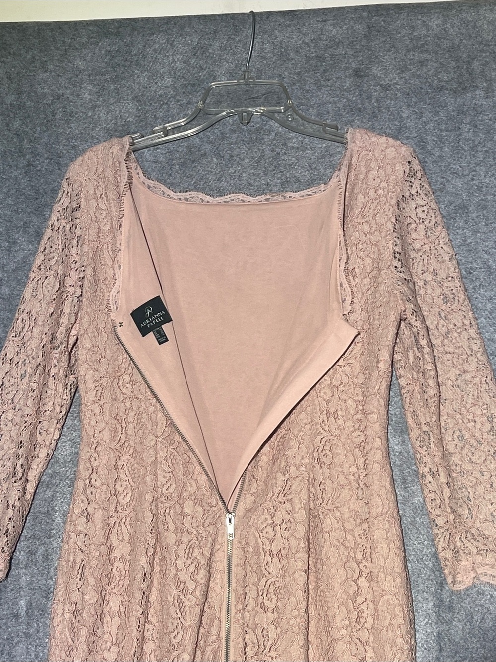 ADRIANNA PAPELL Blush Pink Lace Square Neck Long Sleeve Sheath Dress Size 10 - Picture 9 of 15
